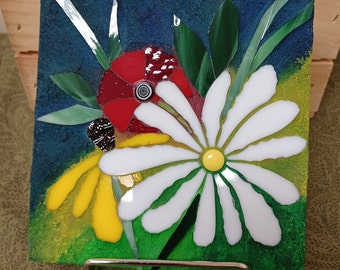 Flower Mosaic, Mosaic Art, BalsamCreekDecor, Daisy Mosaic, Painted Grout Mosaic, Home Decor