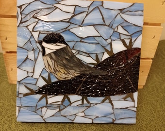 Mosaic Art, Chickadee Mosaic, Balsam Creek Decor,  Bird Lovers Gift,  Stained Glass Mosaic