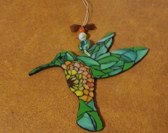 Hummingbird Mosaic, Light Green Hummingbird, Mosaic Art, BalsamCreekDecor, Mothers Day Gift, Stained Glass Mosaic