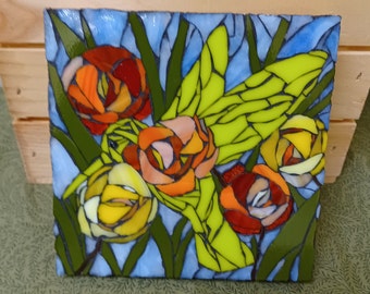 Hummingbird Rose Garden, Garden Mosaic, Rose Garden, Mosaic Art, BalsamCreekDecor, Stained Glass Mosaic