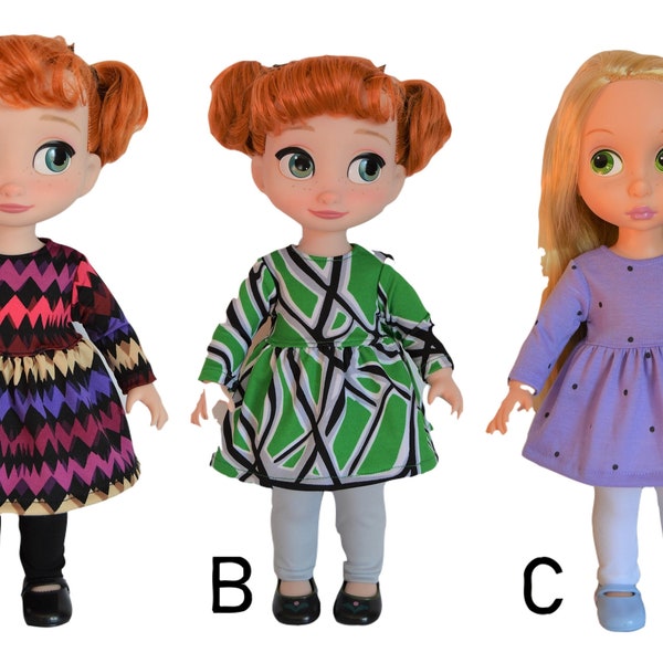 Handmade Doll Clothes Long Sleeve Dress and Pants for Disney Animators 16" Elsa Anna Rapunzel Toddler Dolls