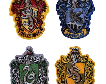Parches con el logotipo de la escuela cosidos, colores de la casa, parches bordados para planchar para ropa, chaqueta, bufanda A