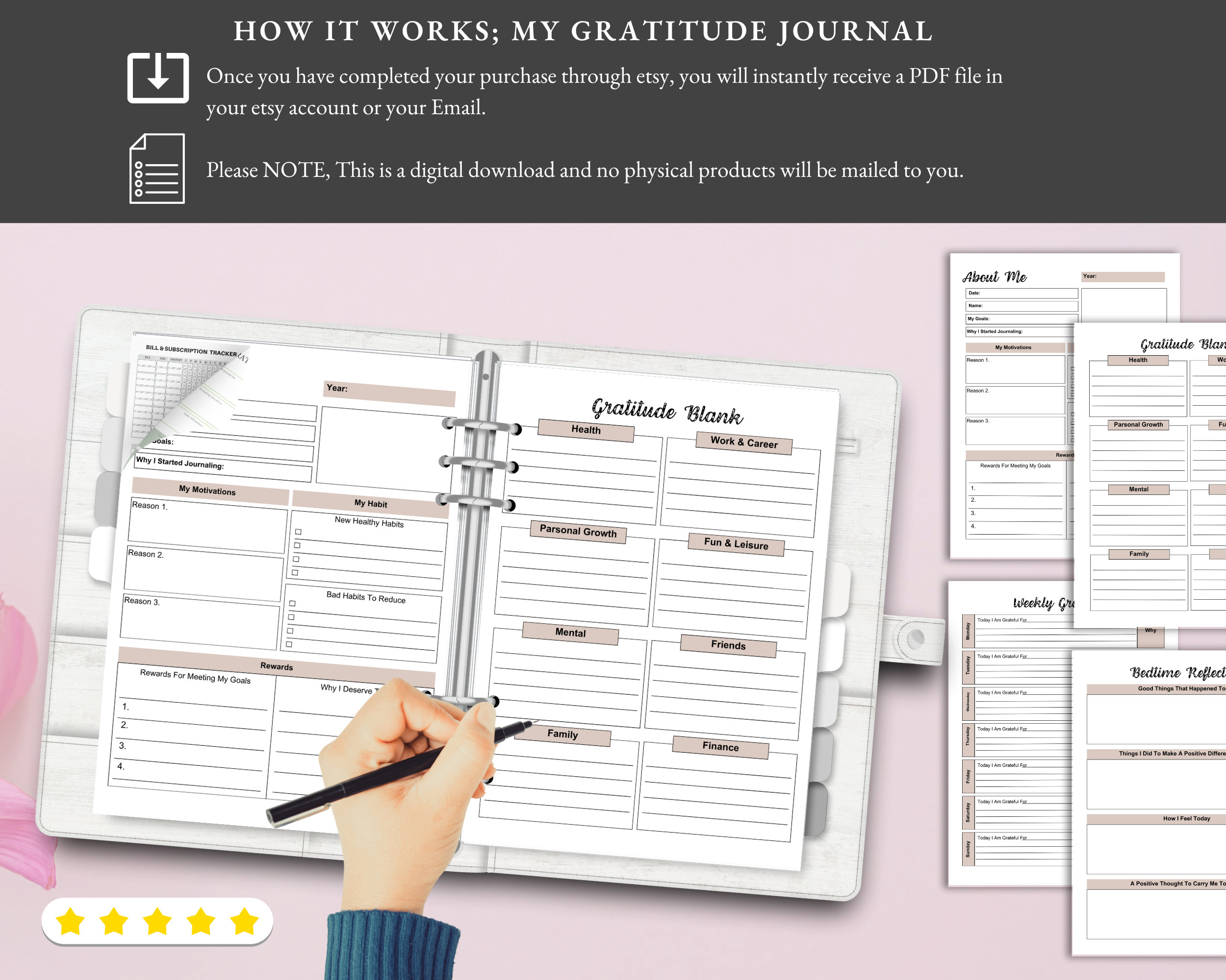 My Gratitude Journal, Positive Affirmations Notebook, Mindfulness Planner, Self-Care Gift, Reflective Diary