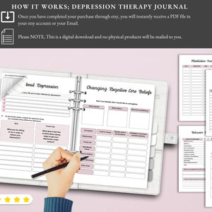 Depression Therapy Journal, Self Care Notebook, Mental Health Tracker, Guided Journal, Wellness Planner