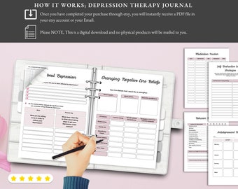 Depression Therapy Journal, Self Care Notebook, Mental Health Tracker, Guided Journal, Wellness Planner