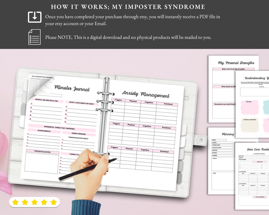 My Imposter Syndrome Workbook, Self Reflection Journal, Mental Health ...