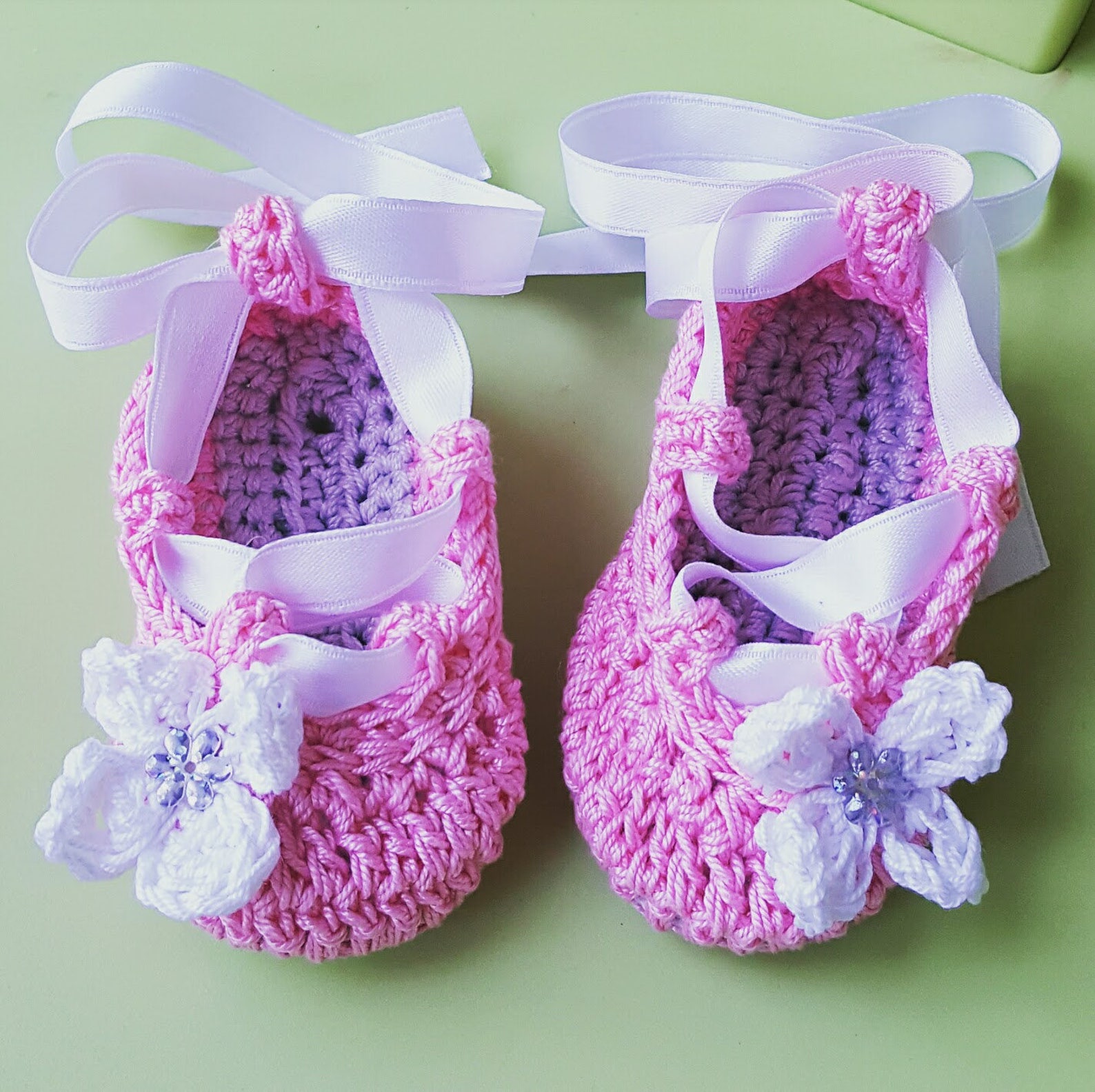 cotton crochet ballet flats with satin ribbons
