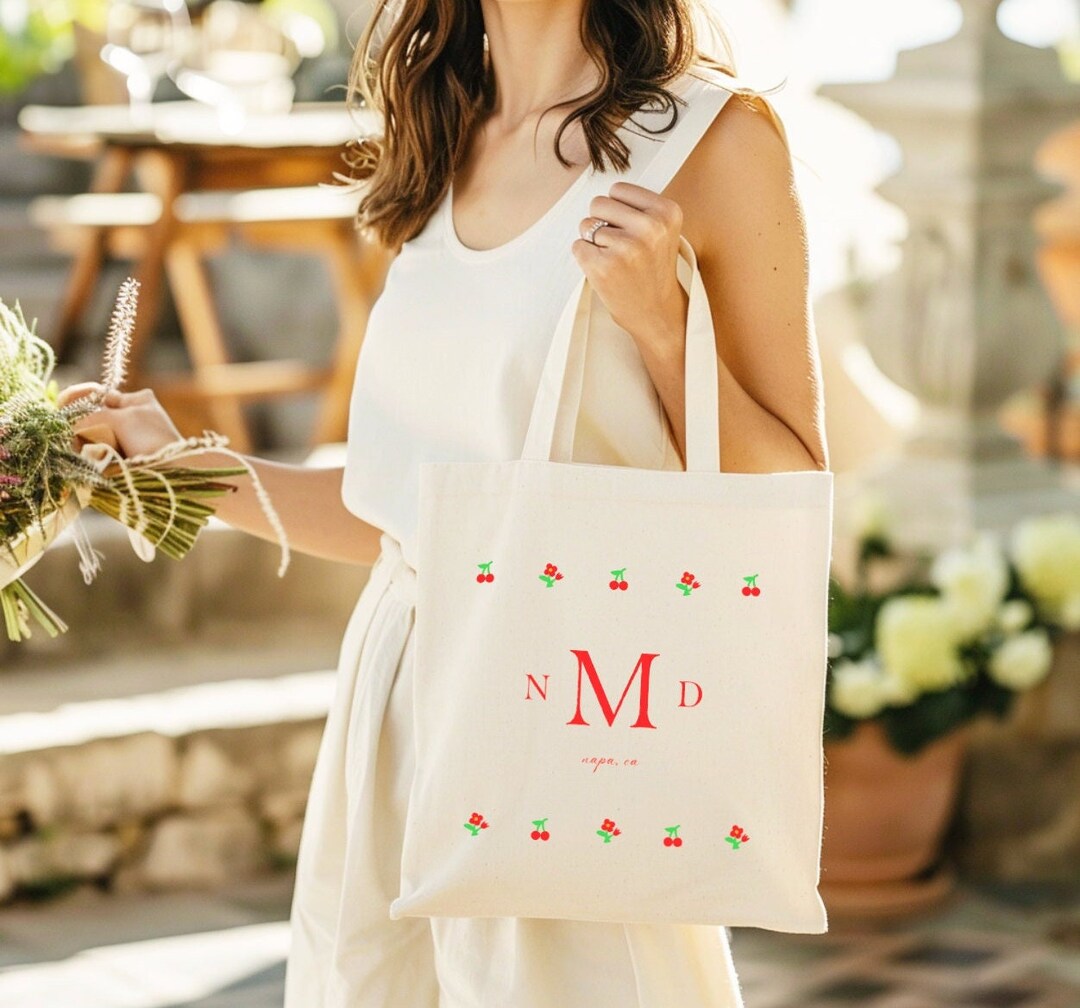 Beaded Cherry Canvas Tote Bag main image 0