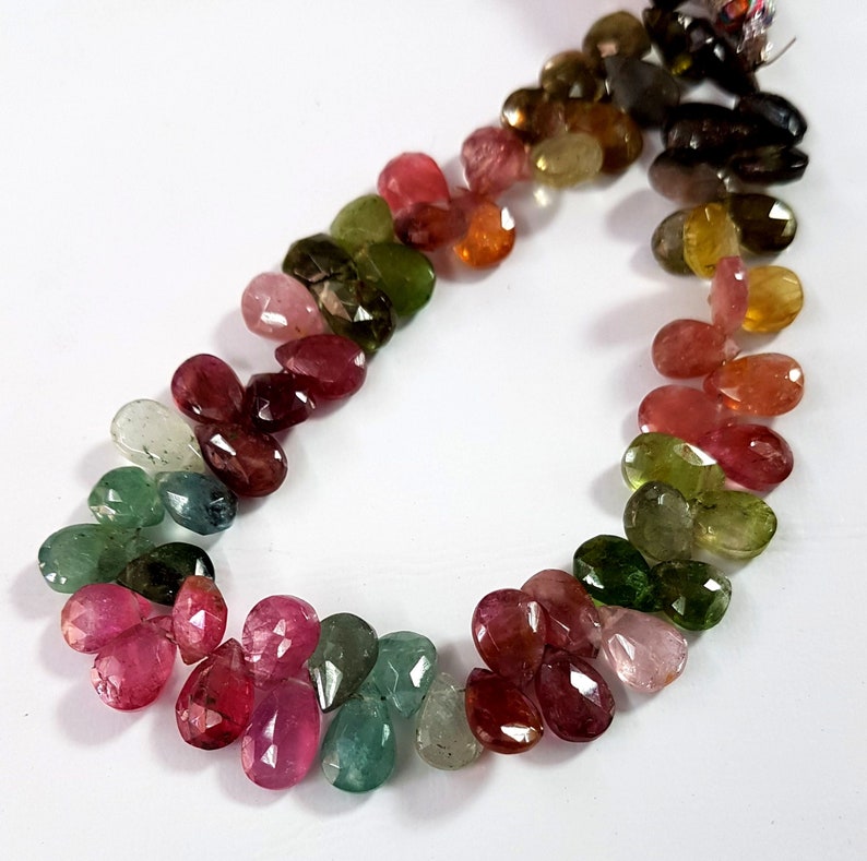 Natural Multi Tourmaline faceted Pear shape beads Gemstone 5X6 mm to 5X9 mm Approx Size Beads 7 inch strand approx M No 5400
