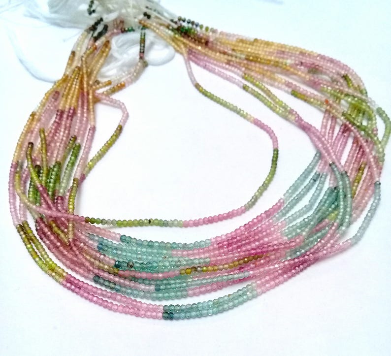 Natural Tourmaline faceted Rondelle shape beads Gemstone 2 mm Size Approx beads 13 inch strand approx
