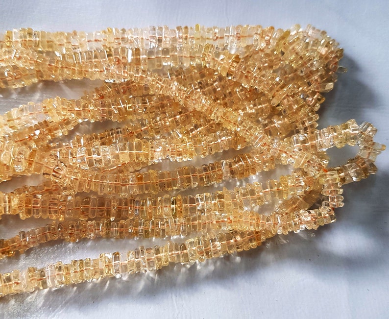 4583 Natural Citrine Smooth Heishi shape beads Gemstone 3 mm to 4 mm Approx size Heishi 16 inch strand approx M No.
