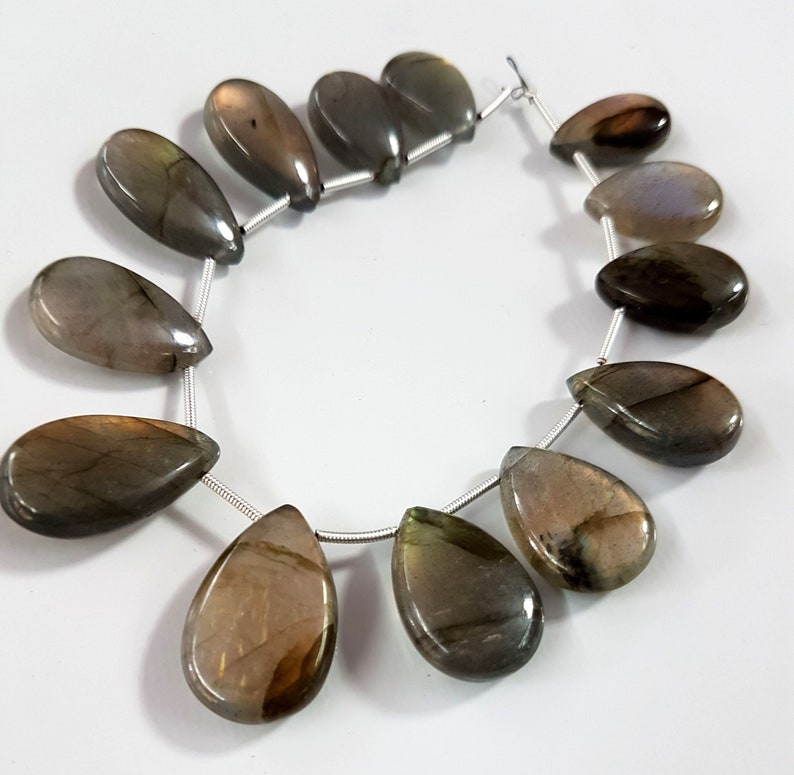 Natural Labradorite smooth Pear shape beads Gemstone 11X18 mm to 15X22 mm Approx size approx 7 Inch strand M No 5276