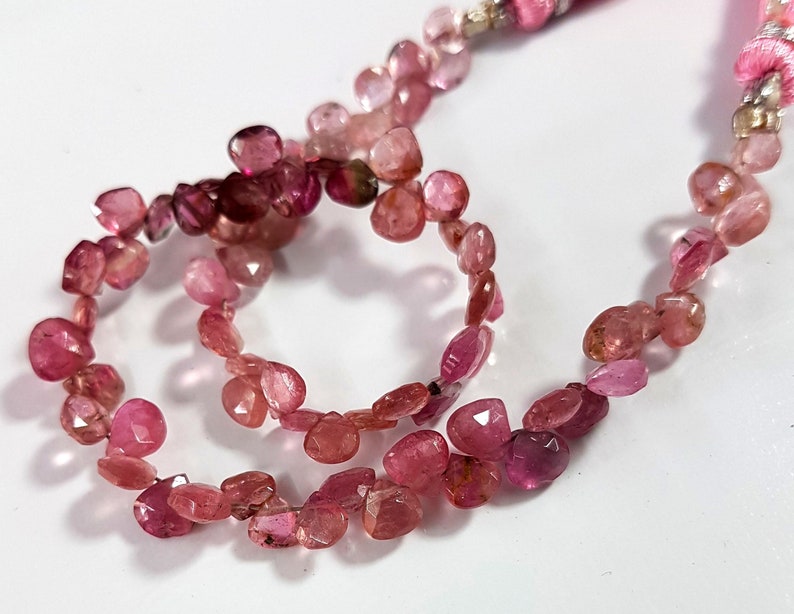5512 Natural Shaded Pink Tourmaline faceted Heart shape beads 8 inch strand approx 3.5X3.5 mm to 5X5 mm Approx faceted Heart shape  M No