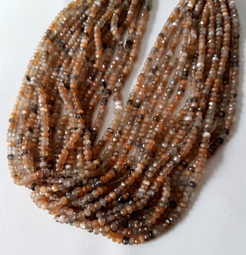5 Strand Natural Multi Moonstone Faceted Rondelles shape beads Gemstone 3 mm to 4 mm Approx Size Beads 13 inch strand approx M No. 2854