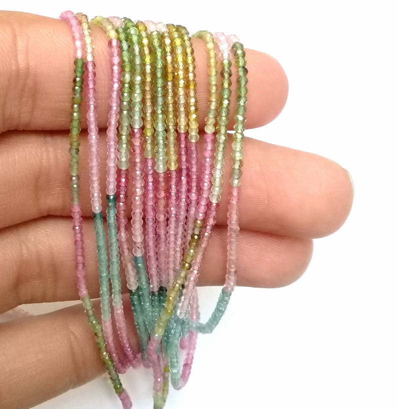 Natural Tourmaline faceted Rondelle shape beads Gemstone 2 mm Size Approx beads 13 inch strand approx