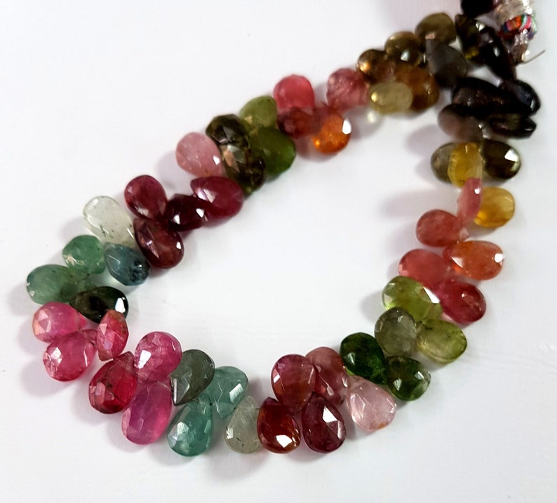 Natural Multi Tourmaline faceted Pear shape beads Gemstone 5X6 mm to 5X9 mm Approx Size Beads 7 inch strand approx  M No 5400