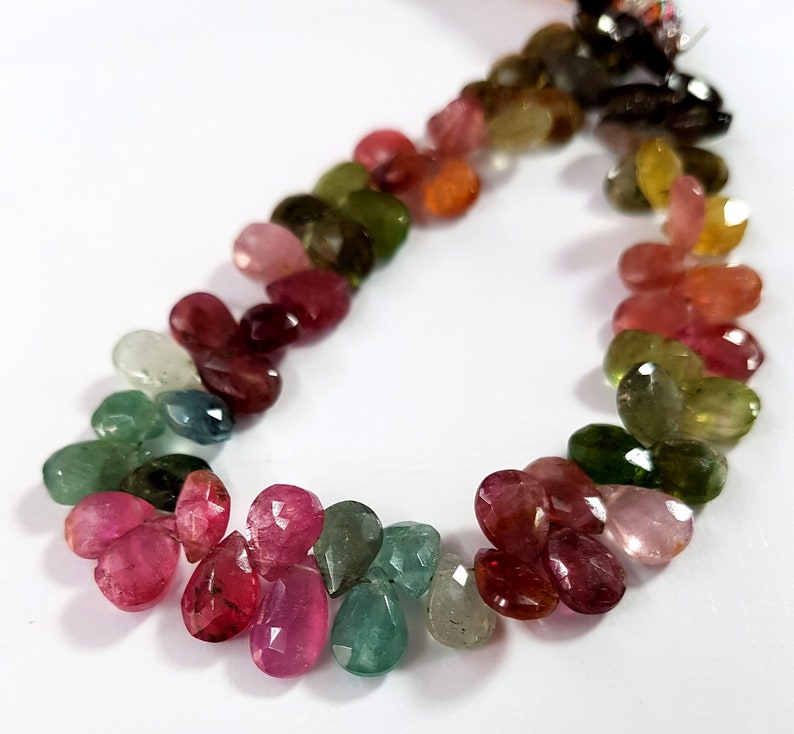 Natural Multi Tourmaline faceted Pear shape beads Gemstone 5X6 mm to 5X9 mm Approx Size Beads 7 inch strand approx M No 5400