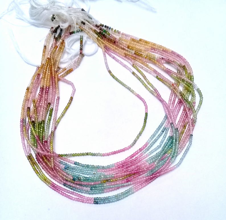 Natural Tourmaline faceted Rondelle shape beads Gemstone 2 mm Size Approx beads 13 inch strand approx