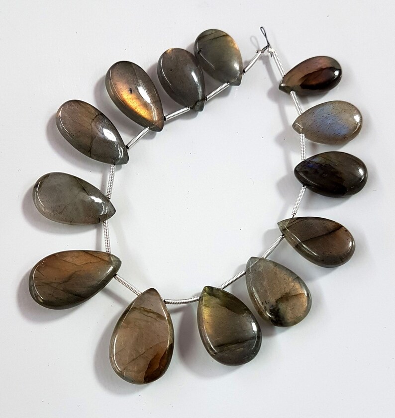 Natural Labradorite smooth Pear shape beads Gemstone 11X18 mm to 15X22 mm Approx size approx 7 Inch strand M No 5276