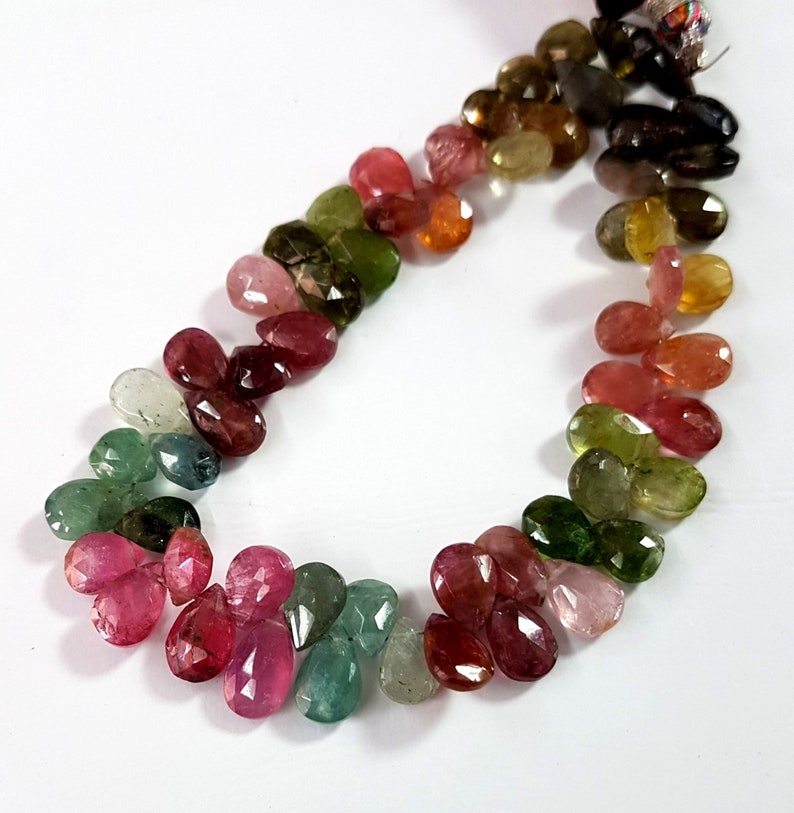 Natural Multi Tourmaline faceted Pear shape beads Gemstone 5X6 mm to 5X9 mm Approx Size Beads 7 inch strand approx M No 5400