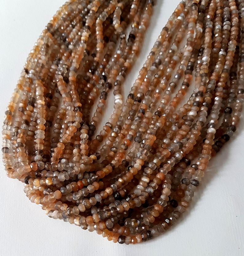 5 Strand Natural Multi Moonstone Faceted Rondelles shape beads Gemstone 3 mm to 4 mm Approx Size Beads 13 inch strand approx M No. 2854