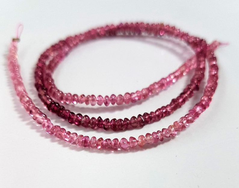 Natural Pink Tourmaline Smooth rondelle shape beads Gemstone 2 mm to 2.5 mm Approx size rondelles 15.5 inch strand approx M No 5993