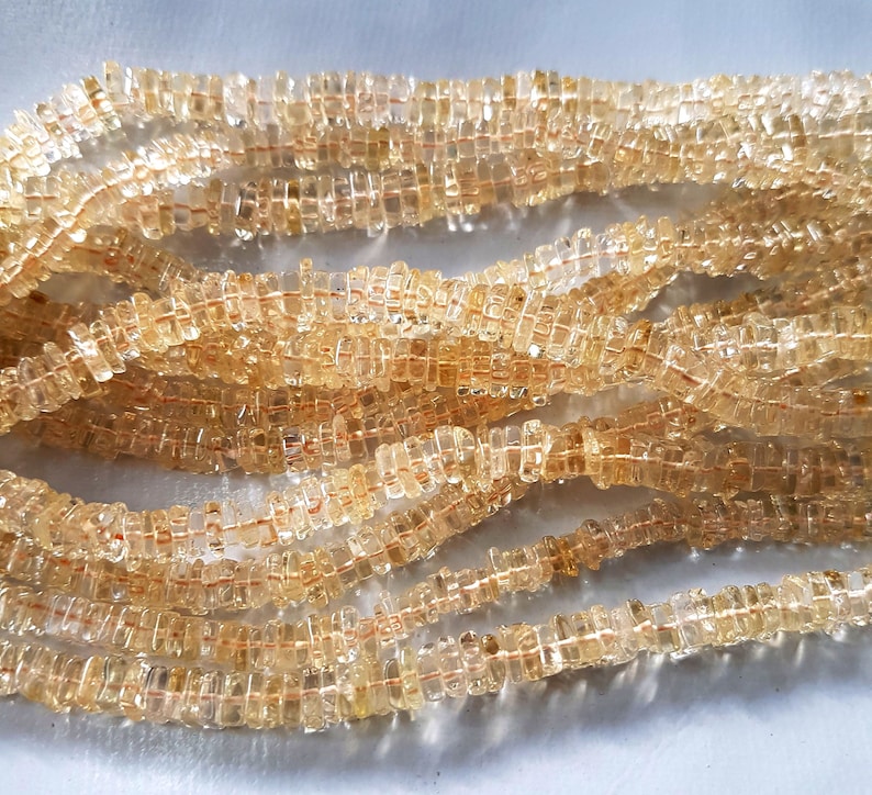 4583 Natural Citrine Smooth Heishi shape beads Gemstone 3 mm to 4 mm Approx size Heishi 16 inch strand approx M No.