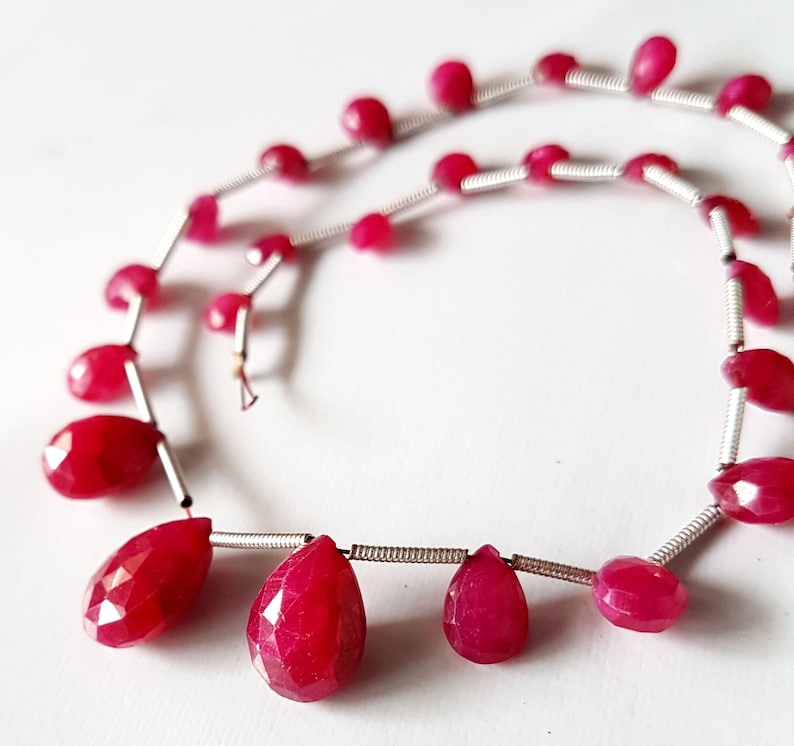 Ruby faceted pear shape beads Gemstone 4x5 mm to 9x12 mm Approx Size pear beads 10 inch strand approx M No 2739