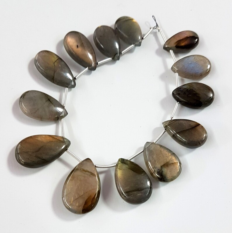 Natural Labradorite smooth Pear shape beads Gemstone 11X18 mm to 15X22 mm Approx size approx 7 Inch strand M No 5276