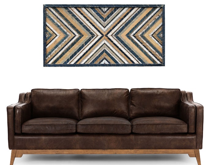 Large Blue Wood Wall Art, Blue Wood Mosiac, Beach House Artwork, Beach