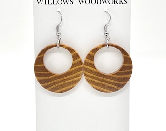 Wood Earrings, Wooden Jewelry, Hoop Earring, Lightweight Earrings, Dangle Earrings, Large Earrings, Circle Earrings, Wood Jewelry