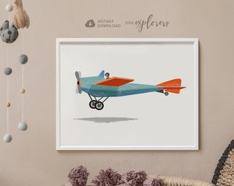 Airplane nursery art, Boy room wall art, Vehicle room decor, Vintage airplane, Playroom poster, Printable plane art, Gift for boy