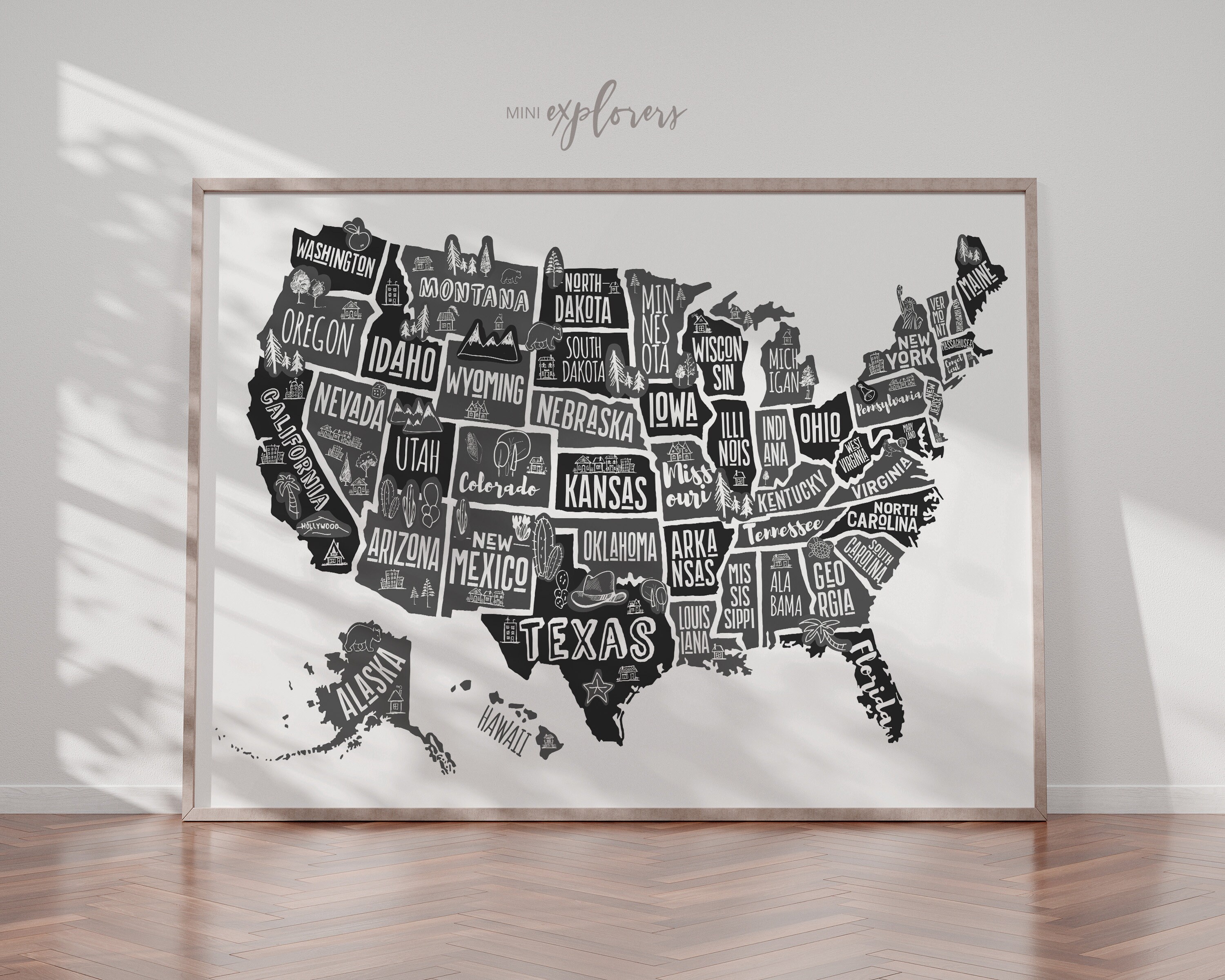 Weltkarte Kinder Poster DIYEAH USA Landkarte Poster Für Kinder - Lernposter  Für Zuhause \u0026 Klassenzimmer Wandkunst Für Klassenzimmer, image size:3000x2400