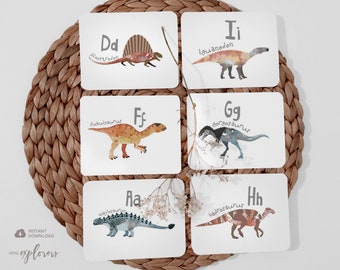 ABC flashcards, Dinosaur alphabet cards, Learning letters, Printable alphabet, Printable kid games, Instant download, Dinosaur wall art