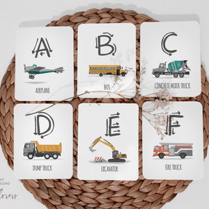 ABC flashcards, Voertuig alfabet kaarten, Leren letters, Afdrukbaar alfabet, Afdrukbare kid games, Instant download, Vehicle muur kunst