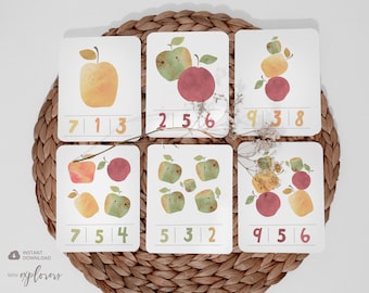 Apple count and clip cards, Printable numbers 0 - 10, Counting flash cards, Learning numbers, Preschool activities, Homeschool printable