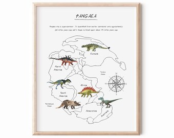 Dinosaurier Weltkarte - Sofort Download
