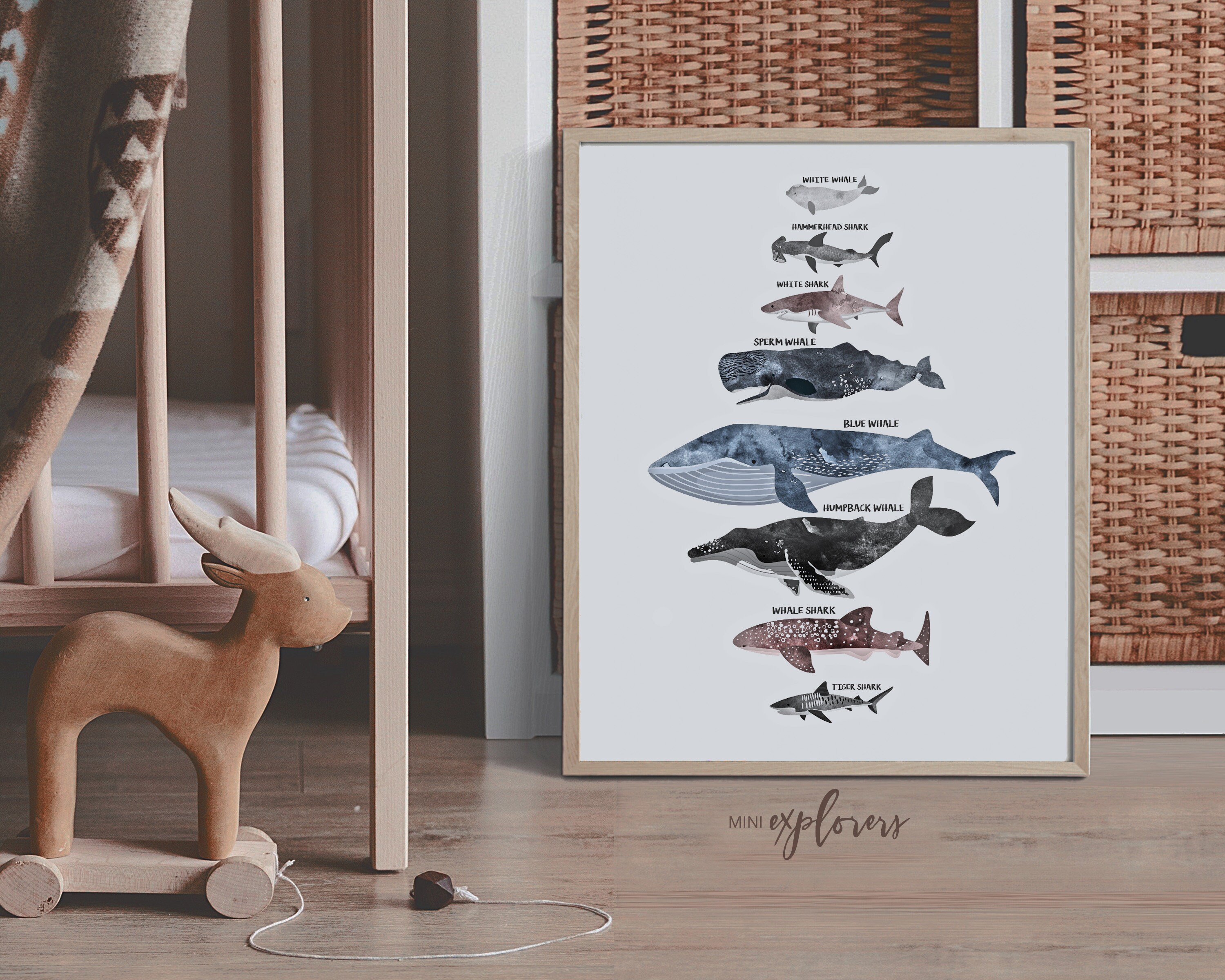 Whale and Shark Art Print, Nautical Nursery Decor, Educational Print ...
