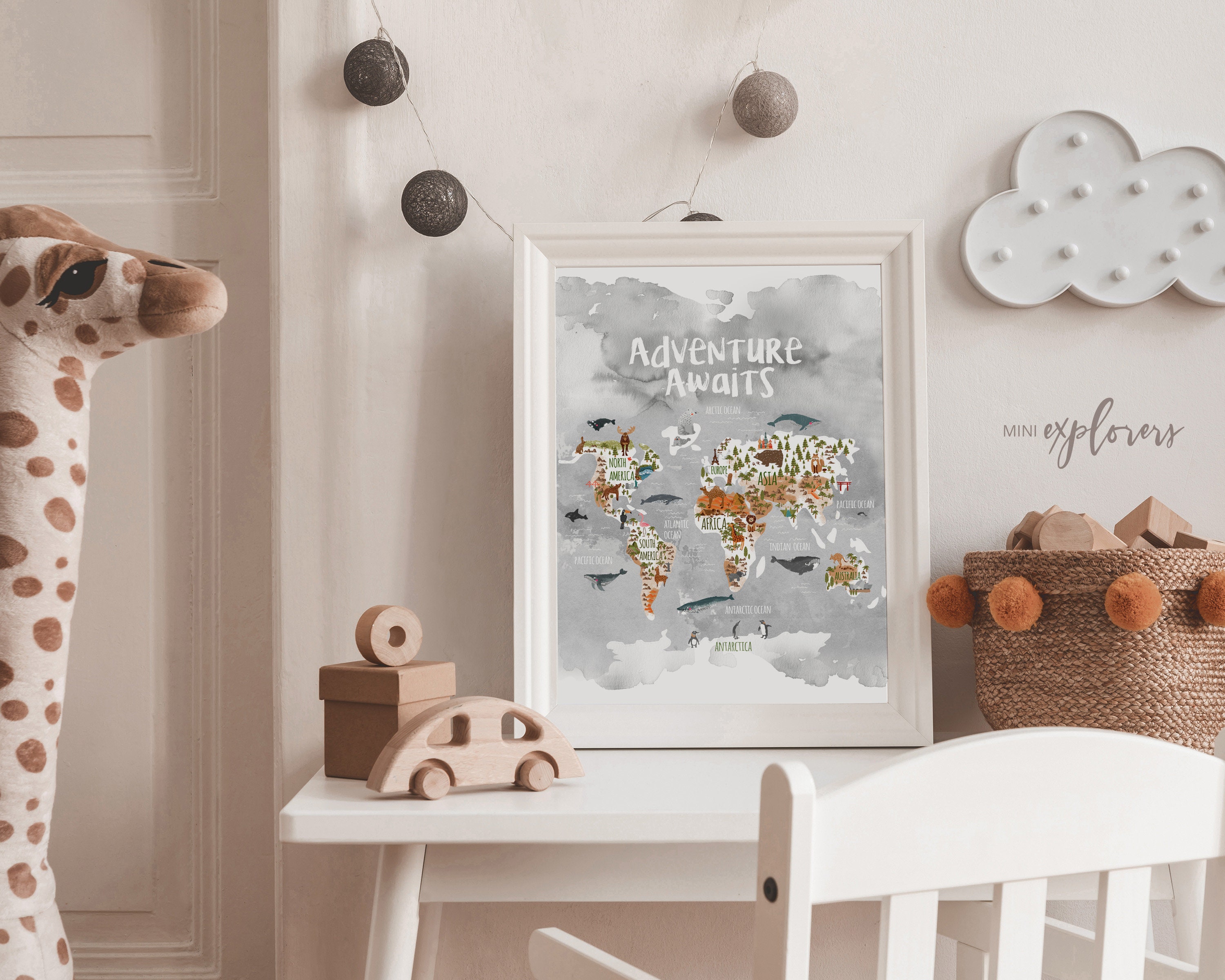 Animal World Map Woodland Nursery Kids World Map Print | Etsy