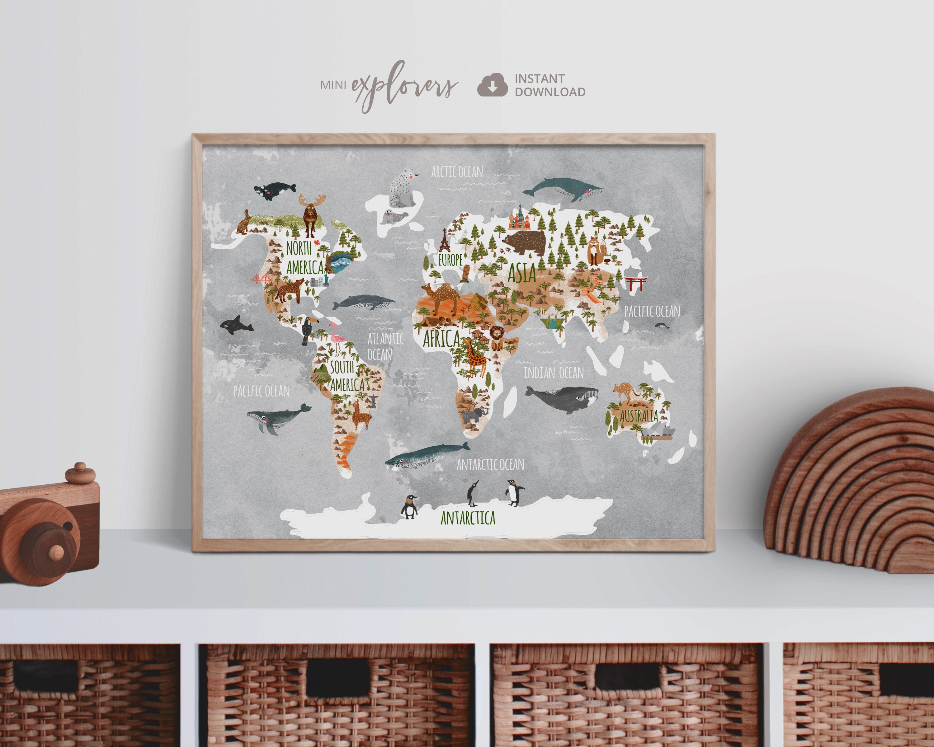 Animal World Map Woodland Nursery Kids World Map Print | Etsy