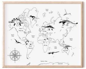 Dinosaurier Weltkarte Poster - Sofort Download