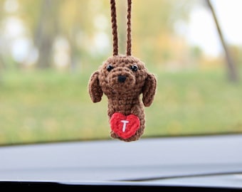 Brown dachshund personalized rear view mirror charm