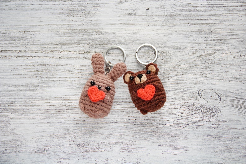 Tiny crochet bear soft animal keychain