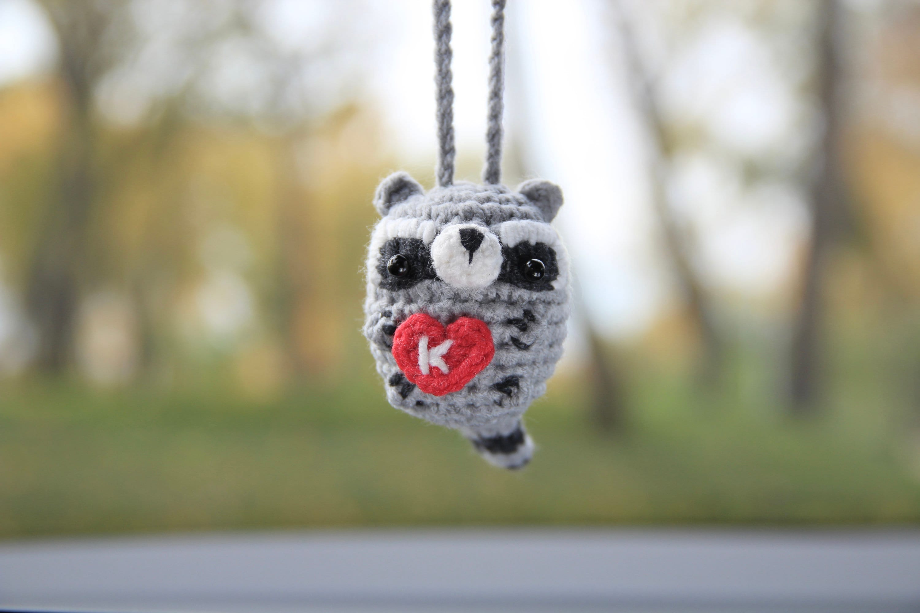Personalized raccoon car hanging charm