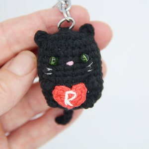 Personalisierte häkeln Schlüsselanhänger der grünen Augen schwarze Katze