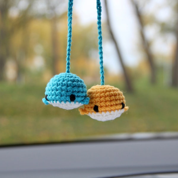 Crochet whale toy rearview car charm