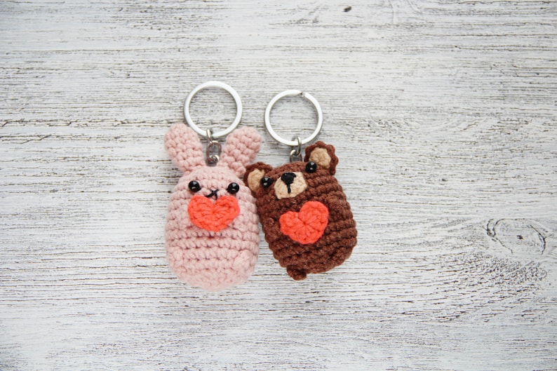 Tiny crochet bear soft animal keychain