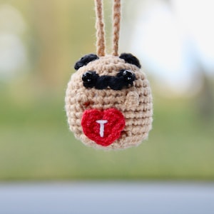 Cute pug dog initial hanging car mirror decor