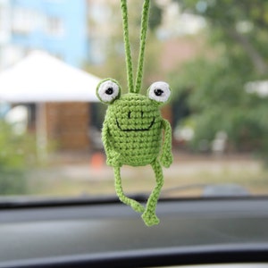 Frog amigurumi rearview car charm