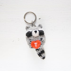 Personalized raccoon crochet keychain